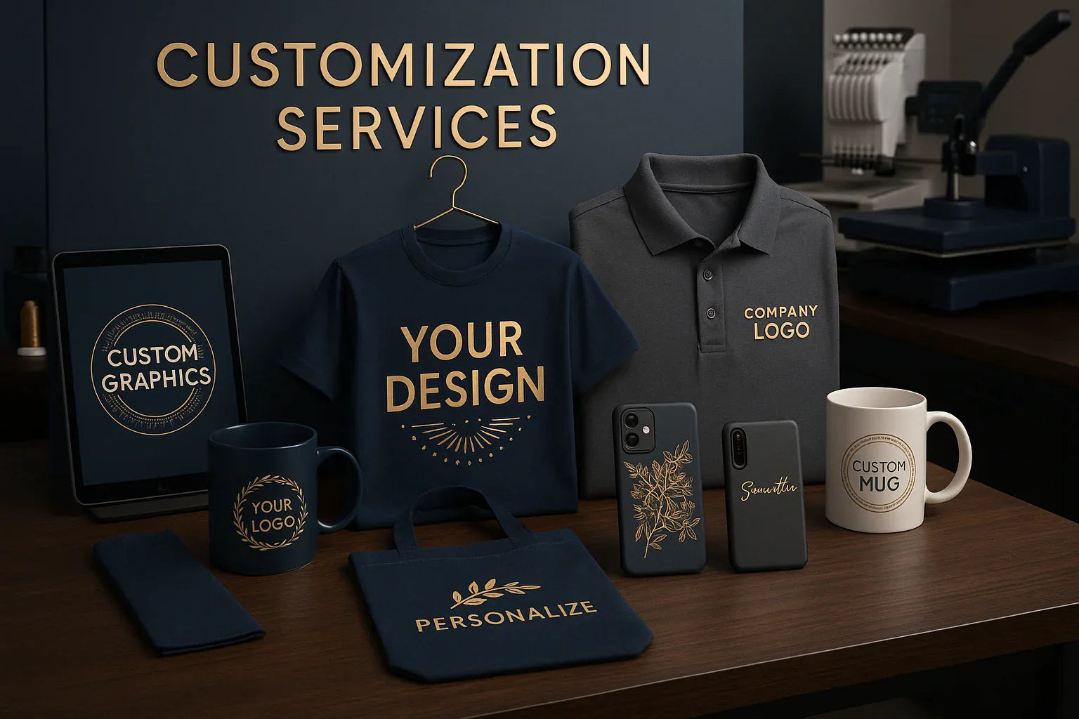 Service de personnalisation premium sur mesure, création unique de t-shirts, polos et coques personnalisés