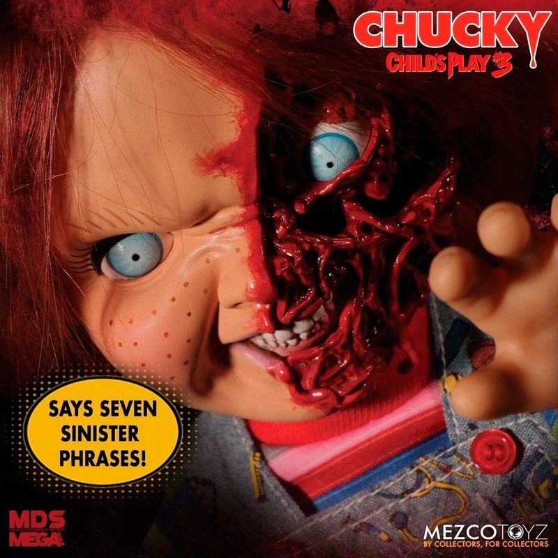 Figurine articulée Chucky Pizza Face de 38 cm avec détails réalistes et visage effrayant