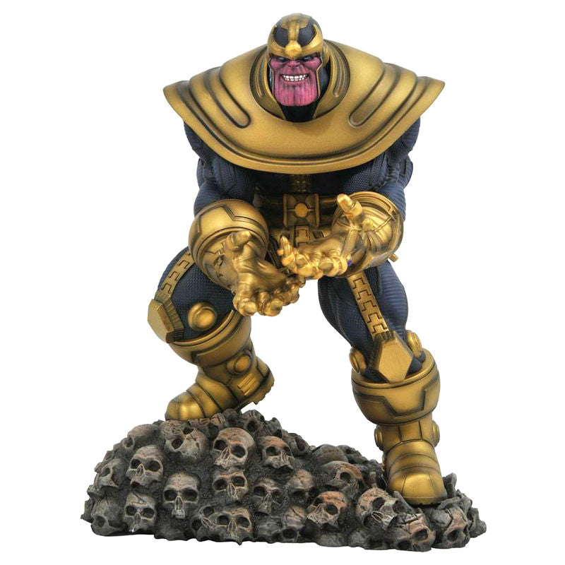 Figurine Diorama Thanos Marvel Comics de 23cm sculptée en PVC par Phil Ramirez, vue de face avec détails précis.