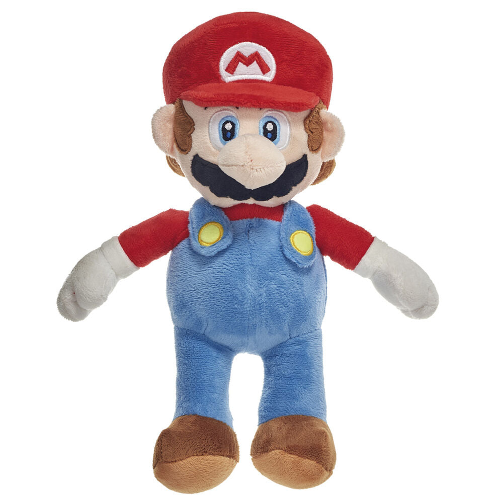 Peluche Mario Super Mario Bros officielle Nintendo de 60 cm, vue de face avec détails colorés et texture douce.