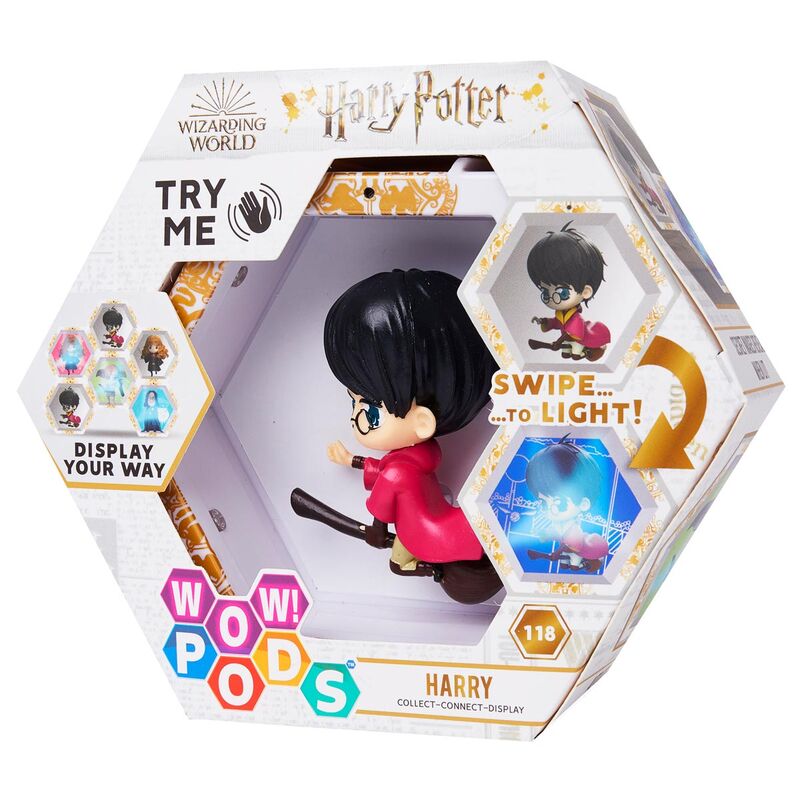 Figurine LED Harry Potter WOW POD allumée montrant les détails lumineux et effets UV sur le personnage.