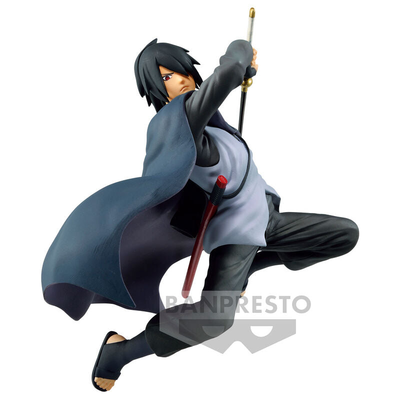 Figurine Uchiha Sasuke de 14 cm en PVC issue de Boruto Naruto Next Generations vue de face avec détails du costume