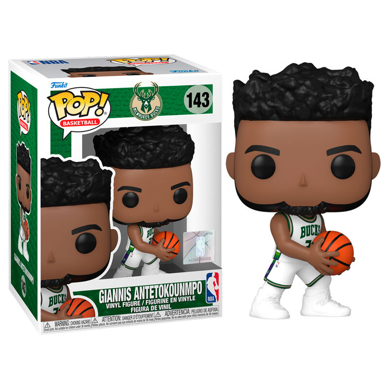 Figurine Funko POP de Giannis Antetokounmpo en tenue des Milwaukee Bucks, vue avant