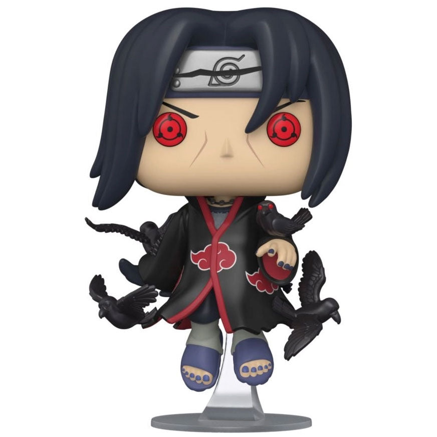 Figurine Funko POP Itachi Uchiha de 9 cm avec corbeaux sur fond blanc