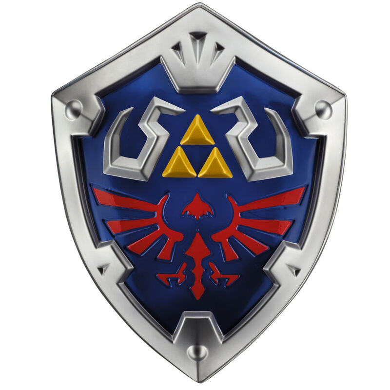 Bouclier Hylien officiel de Link de la franchise Zelda, dimensions 48x38x9cm, accessoire cosplay Nintendo.