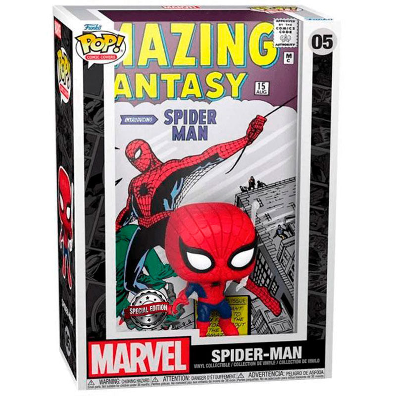 Figurine POP exclusive Marvel Amazing Spiderman de face avec détails précis et couleurs vives