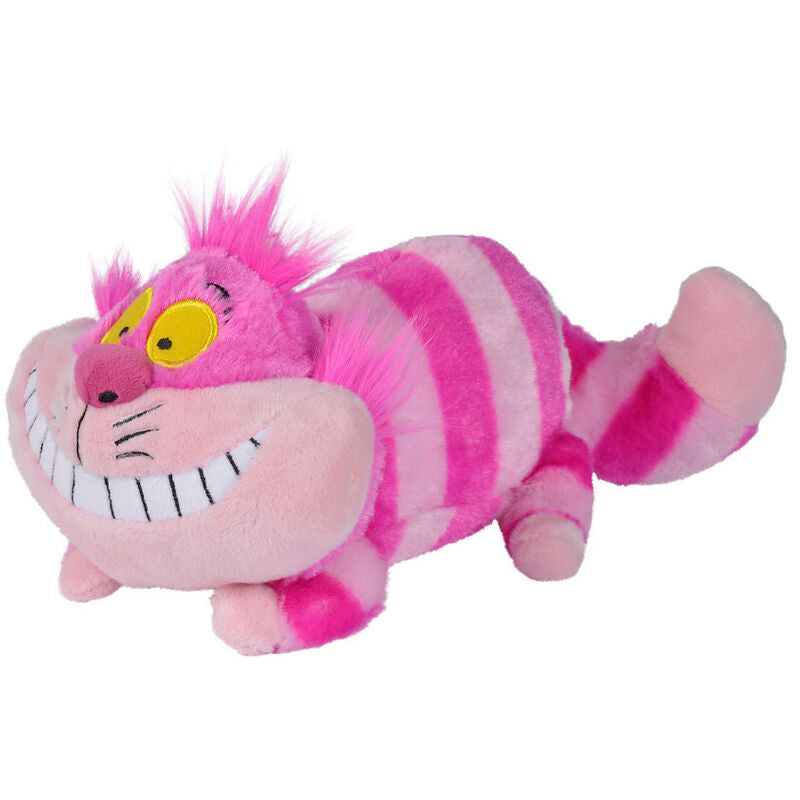 Peluche de 25 cm représentant le Cheshire Chat d'Alice au Pays des Merveilles par SIMBA, en tissu doux avec un large sourire caractéristique.