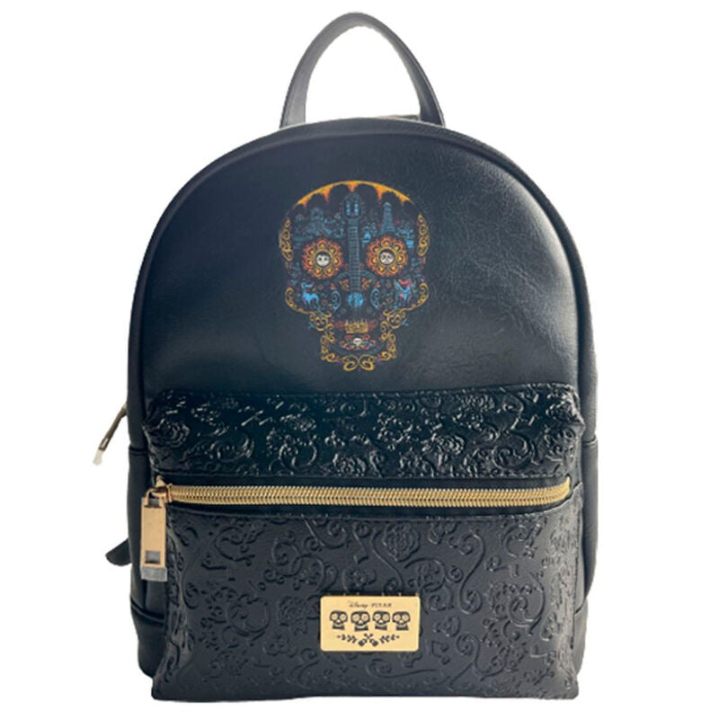 Sac à dos Disney Coco 28cm avec motif tête de mort coloré sur fond blanc.