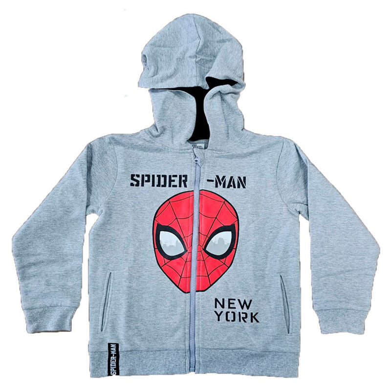 Sweat à capuche Marvel Spiderman pour enfant avec logo rouge et bleu, disponible en plusieurs tailles.