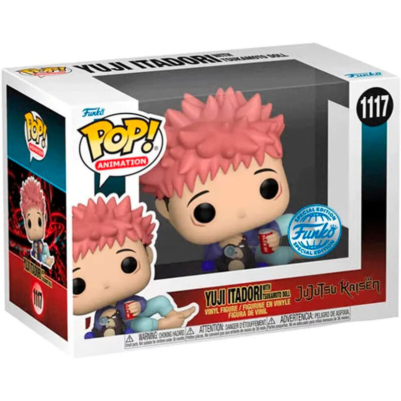 Figurine Funko POP exclusive de Yuji Itadori de Jujutsu Kaisen en vinyle, vue de face dans sa boîte vitrine de 9 cm