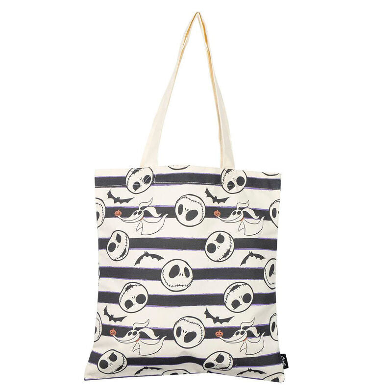 Sac shopping Disney CERDÁ illustré avec Jack Skellington de The Nightmare Before Christmas, fond noir avec détails blancs et orange.