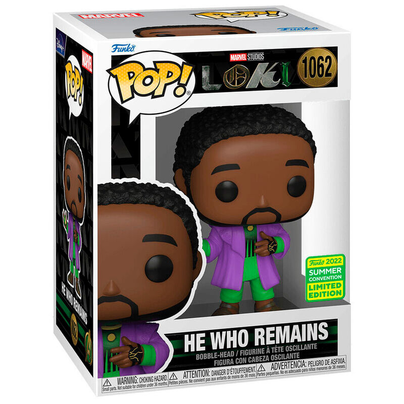 Figurine Funko POP Loki He Who Remains exclusive Marvel, vue de face dans sa boîte vitrine de 9 cm
