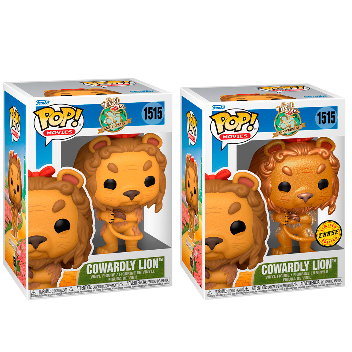 Figurine Funko POP Lion Peureux du Magicien d'Oz vue de face avec détails colorés et boîte cadeau
