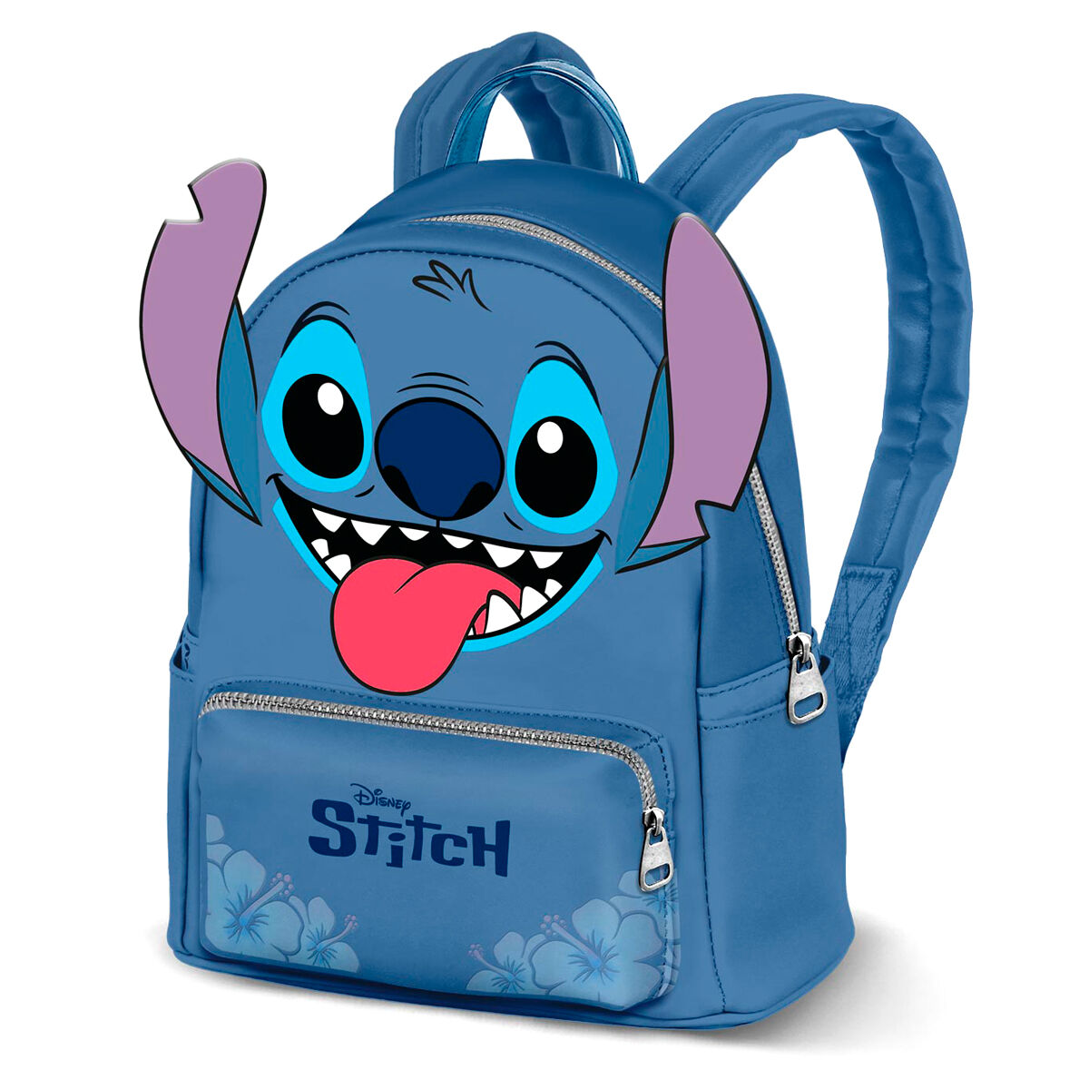 Sac à dos Disney Stitch Tongue de KARACTERMANIA avec poche zippée et design original, dimensions 15x24,5x29cm.