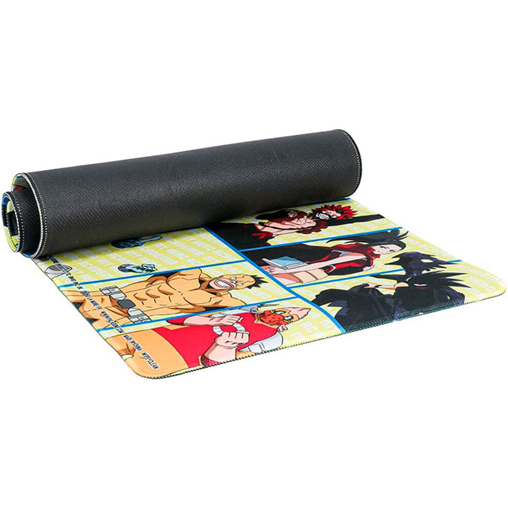 Vue rapprochée du tapis de bureau gaming My Hero Academia PALADONE avec un design coloré et détaillé