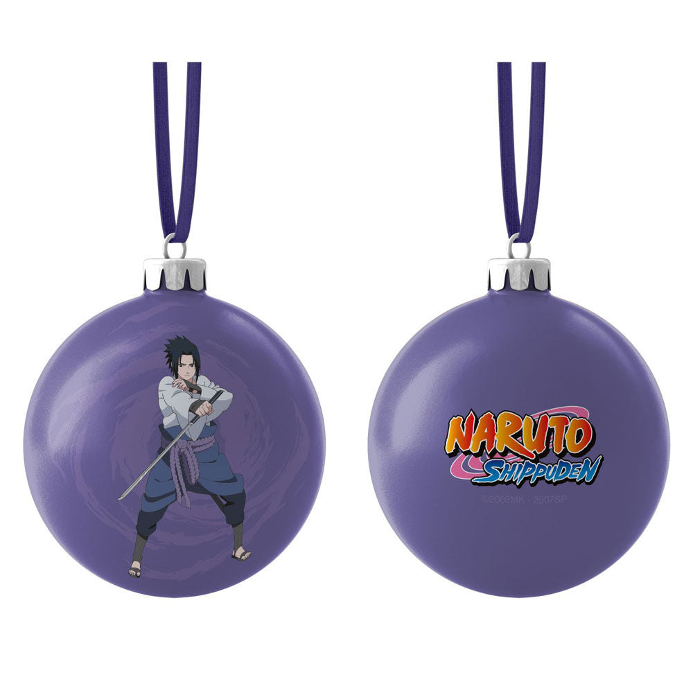 Boule de Noël Sasuke Naruto Shippuden en PVC 7x7cm, décoration festive signée SD TOYS.