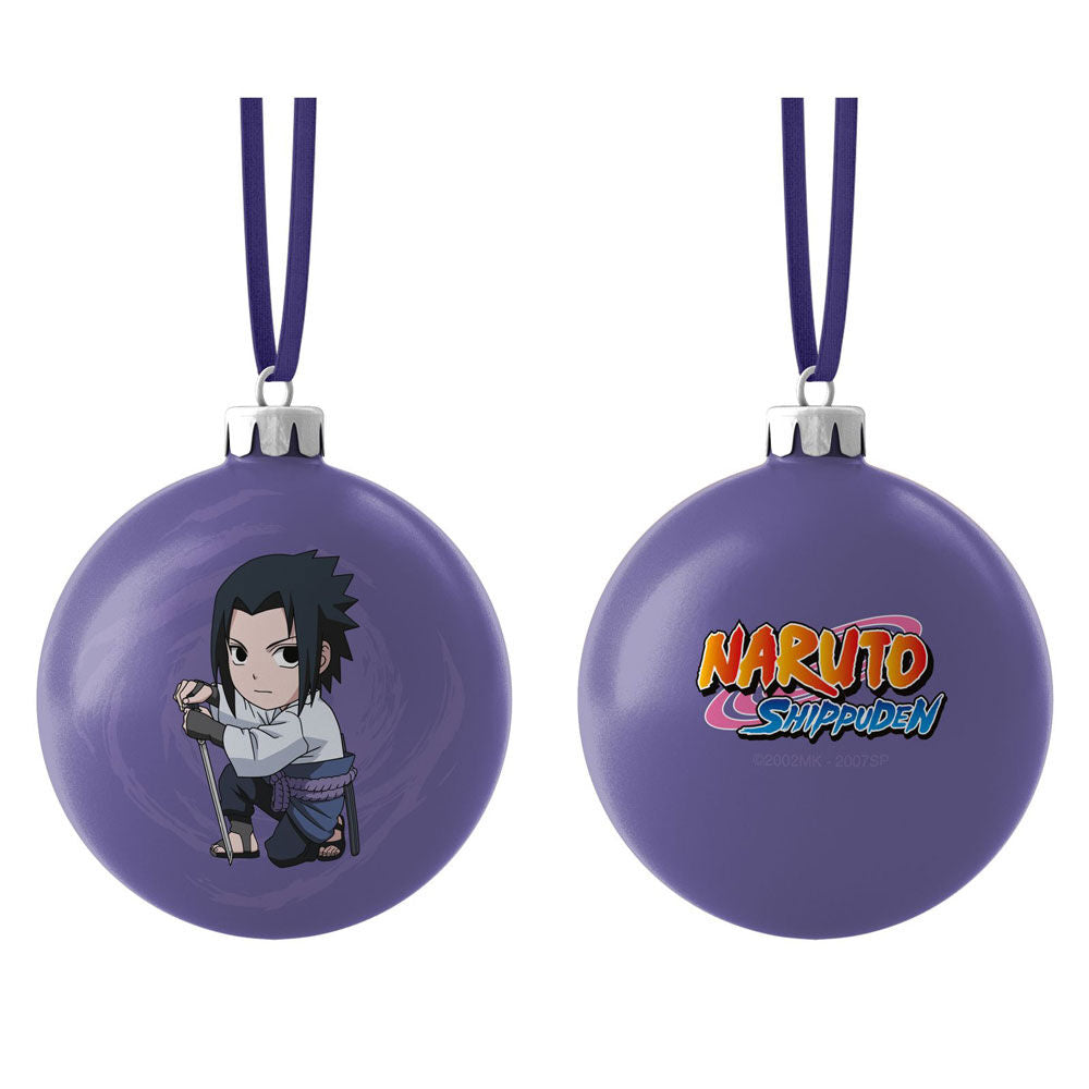 Boule de Noël Sasuke Chibi Naruto Shippuden en PVC 7x7cm par SD TOYS, décoration festive pour fans d'anime.