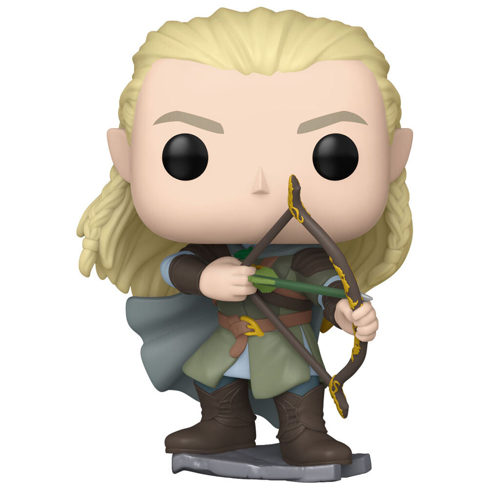 Figurine Funko POP Legolas Greenleaf en vinyle de 9 cm avec arc, présentée dans sa boîte cadeau