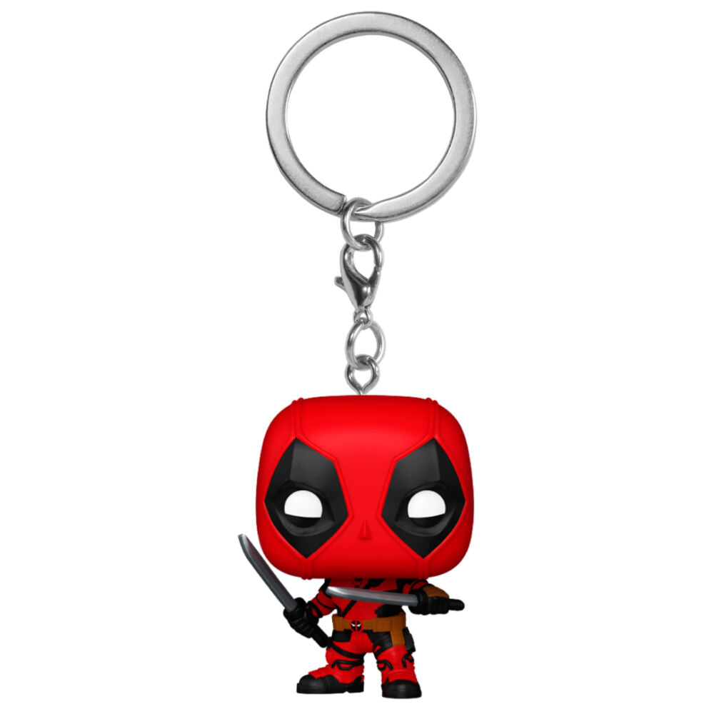 Porte-clés FUNKO Pocket POP Marvel représentant Deadpool avec son costume rouge et noir détaillé