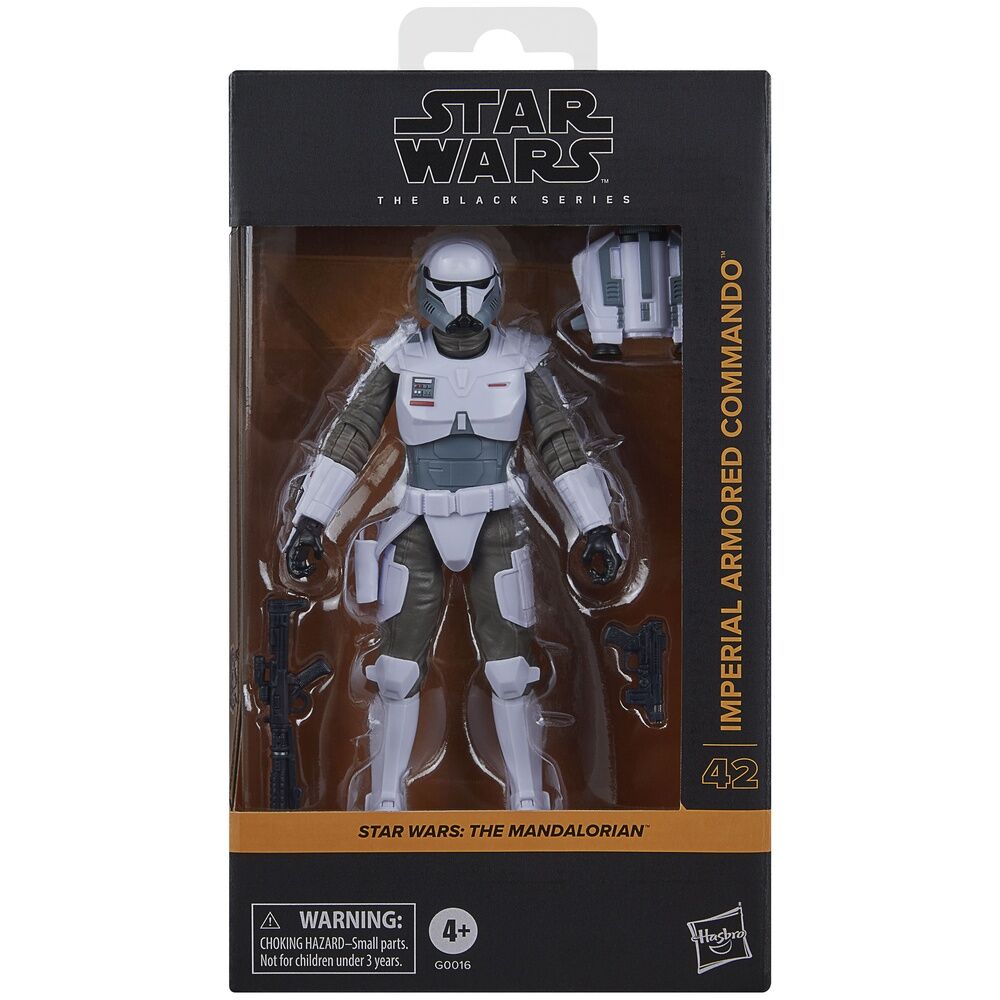 Figurine articulée Commando Impérial Star Wars The Mandalorian vue de face avec blasters