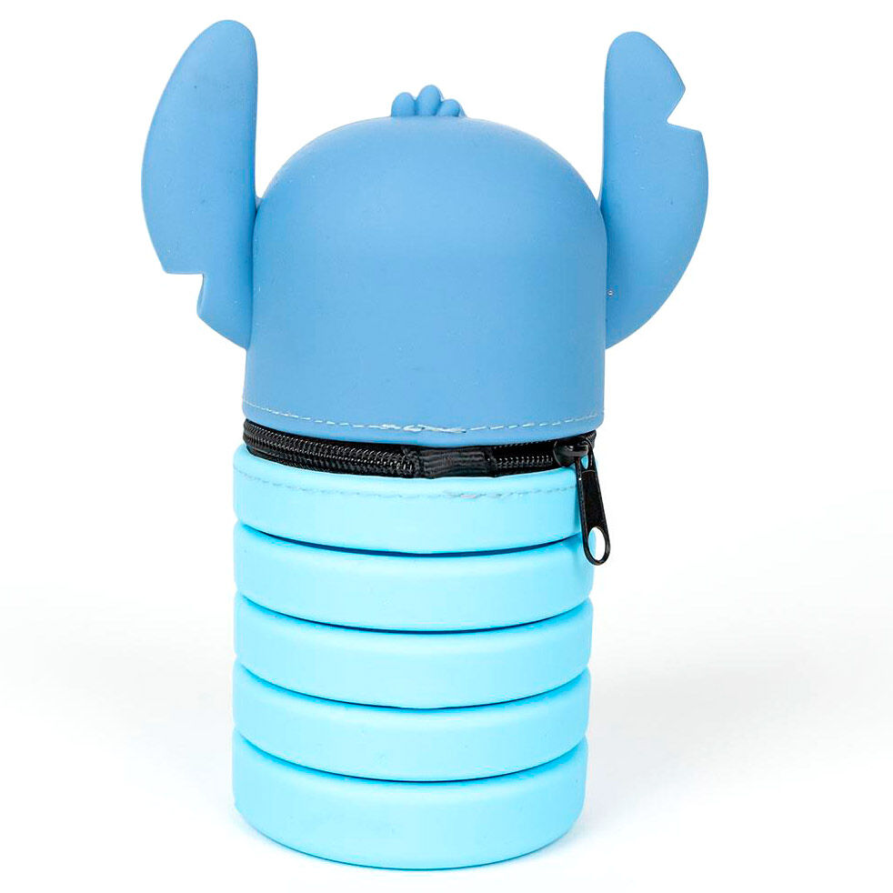 Vue de face de la trousse 3D Stitch Disney en silicone CERDÁ, affichant le personnage en relief