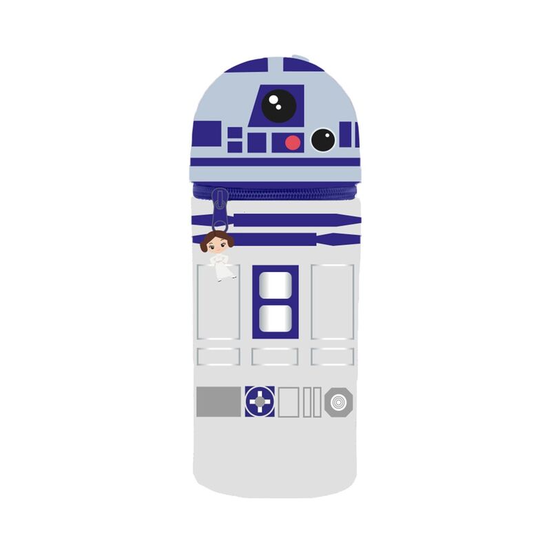 Trousse 3D R2-D2 Star Wars de couleur blanche et bleue avec détails réalistes du droïde, vue de face sur fond blanc