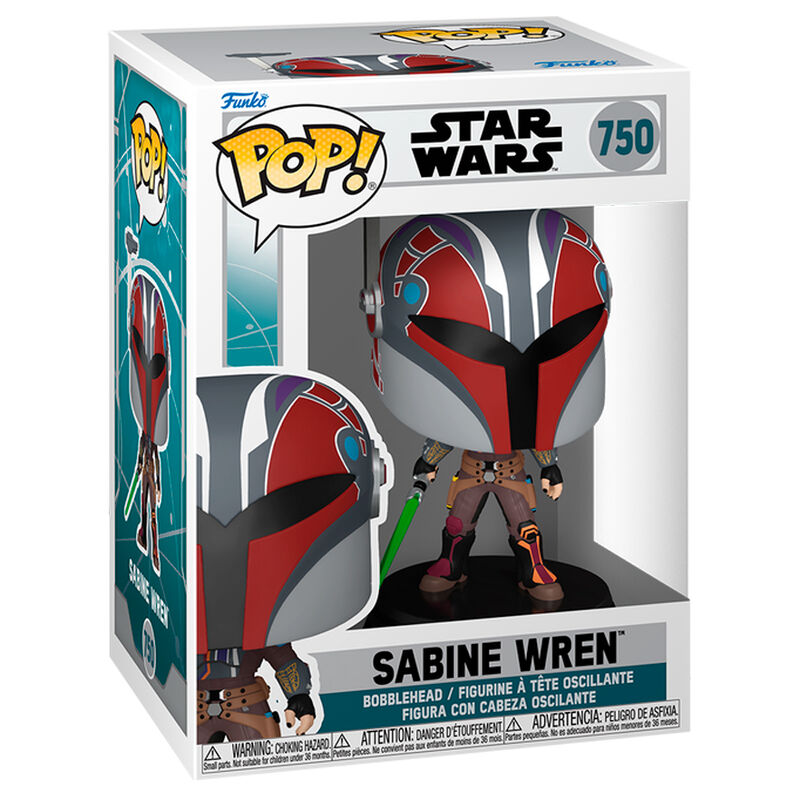 Figurine Funko POP Sabine Wren de Star Wars en vinyl 9 cm avec détails colorés sur la tenue et casque