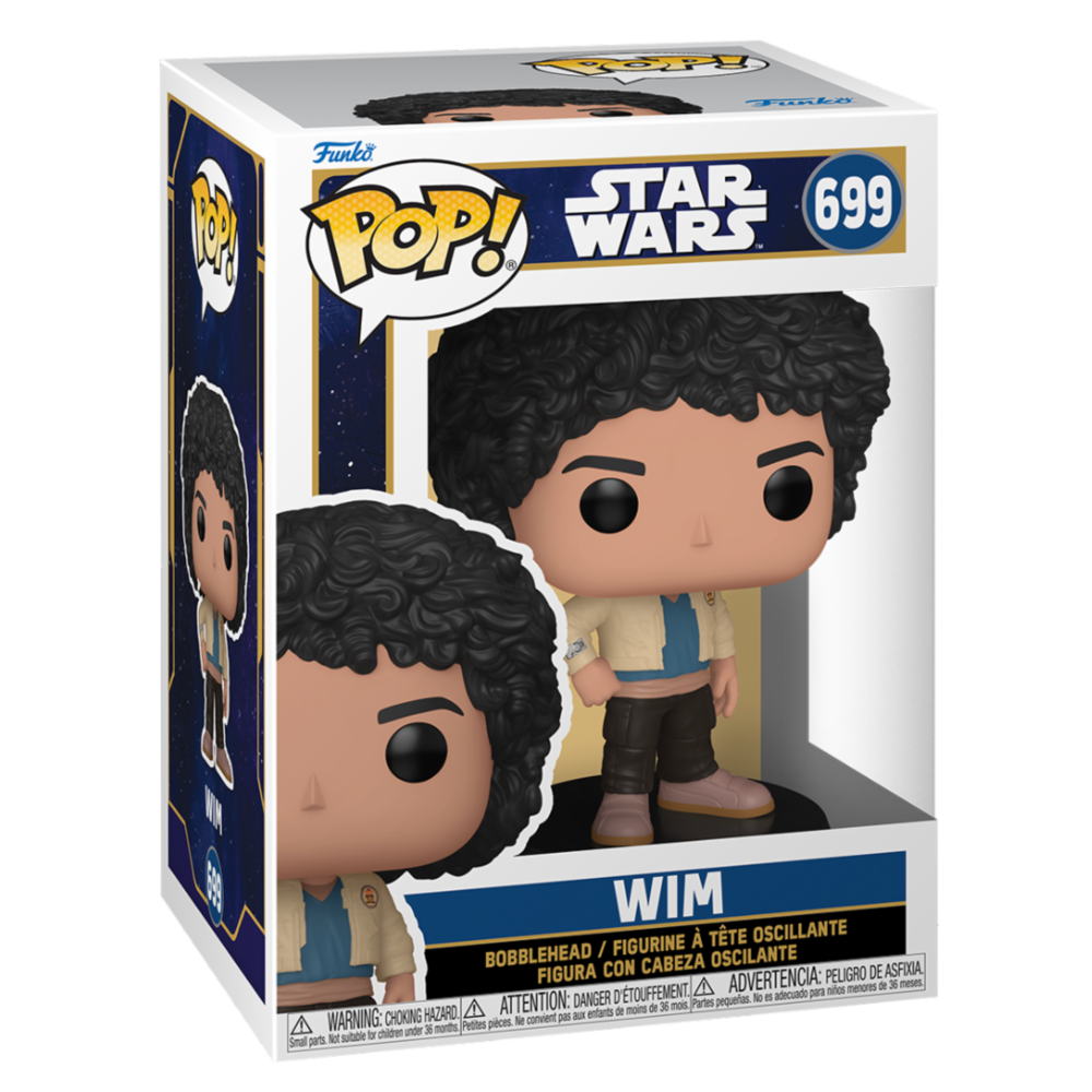 Figurine Funko POP de 9cm représentant Wim de l'équipage Skeleton Crew dans son emballage cadeau officiel