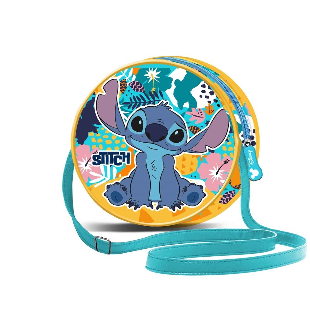 Sac Disney Stitch Colors KARACTERMANIA avec fermeture zippée, poche arrière et bandoulière chaîne de 110 cm, dimensions 18,5x18,5x6 cm.