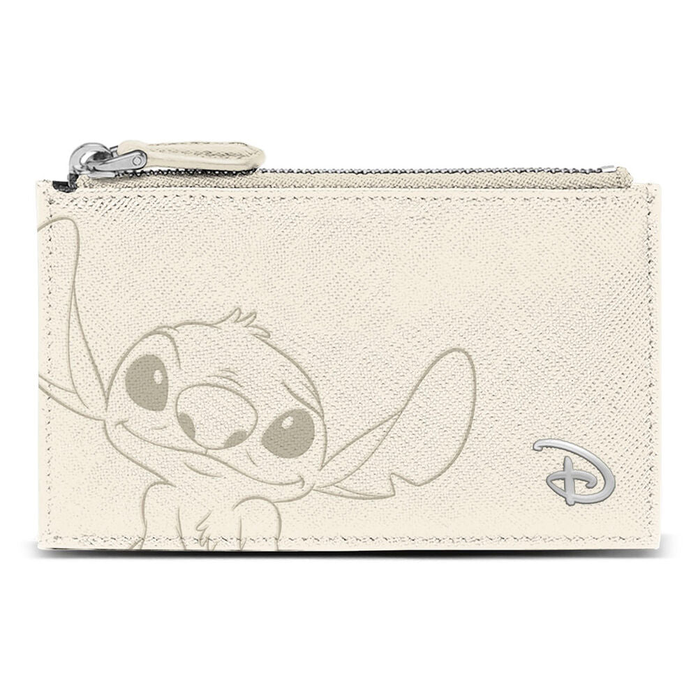 Porte-cartes crème Disney Stitch avec illustration colorée, signé KARACTERMANIA, présenté sur fond blanc.
