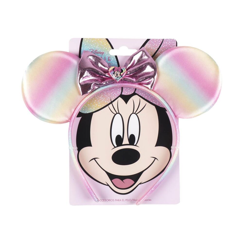 Vue de face du bandeau Minnie Disney CERDÁ avec nœud rouge et pois blancs sur fond noir