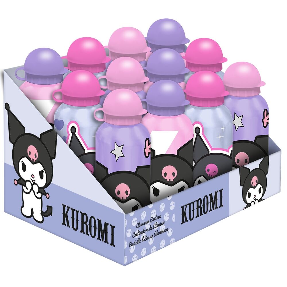 Gourde Hello Kitty Kuromi 500ml en aluminium avec design coloré sur fond blanc