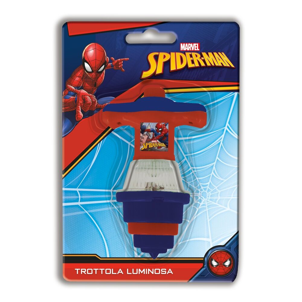 Toupie lumineuse Marvel Spiderman de 12x19cm avec effets lumineux, jouet officiel KIDS LICENSING pour enfants fans de super-héros.