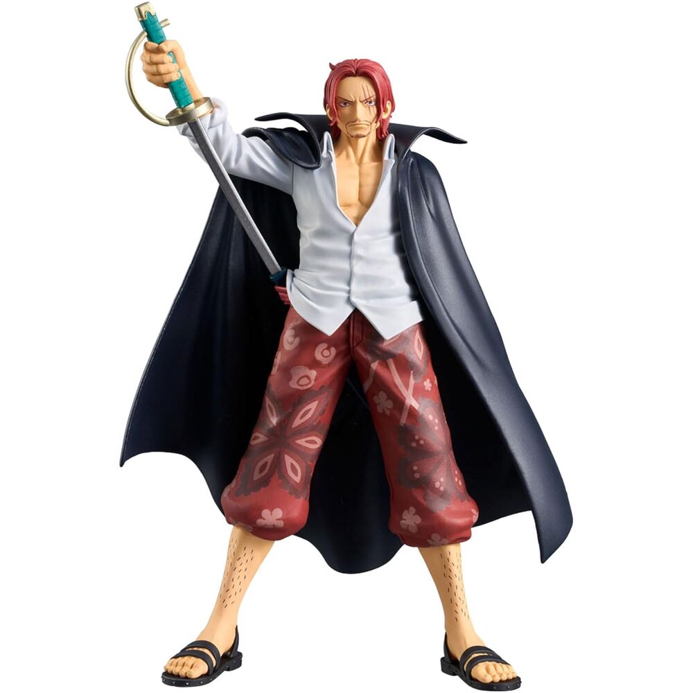 Figurine Shanks DFX de One Piece de 17 cm par BANPRESTO, vue de face avec détails précis et couleurs vives.