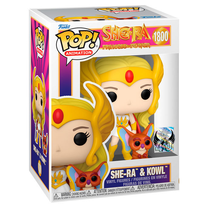 Figurine Funko POP She-Ra de 9 cm avec sa tenue emblématique et son épée dans une boîte cadeau.