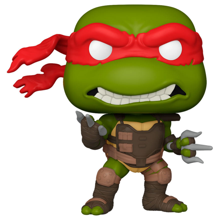 Figurine Funko POP de Raphael des Ninja Turtles The Last Ronin en vinyle, vue de face dans sa boîte cadeau.