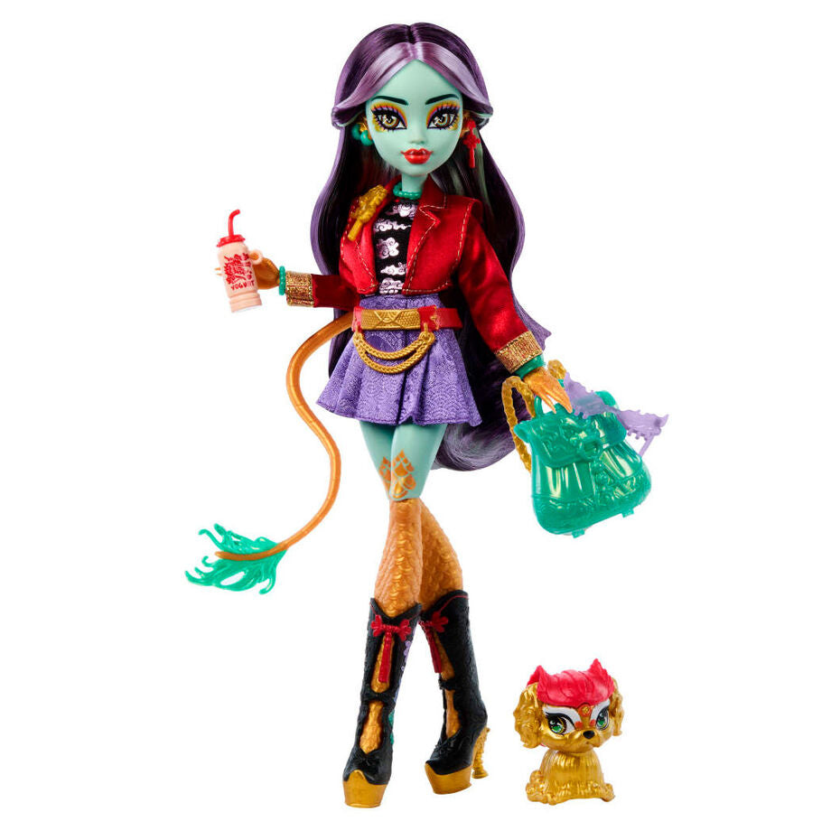 Poupée Monster High Jinafire Long en tenue de dragon avec accessoires colorés et détails asiatiques