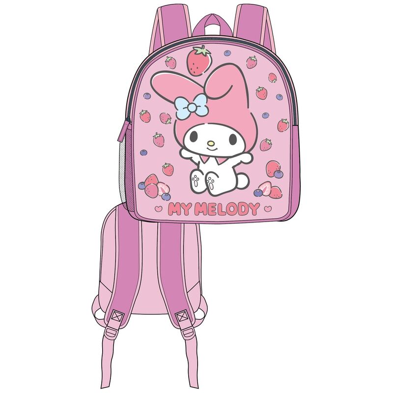 Sac à dos Hello Kitty My Melody 3D de 30 cm avec design coloré et détails en relief, parfait pour enfants.