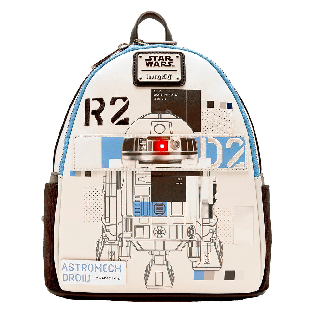 Sac à dos Loungefly Star Wars R2-D2 vue de face avec détails du droïde