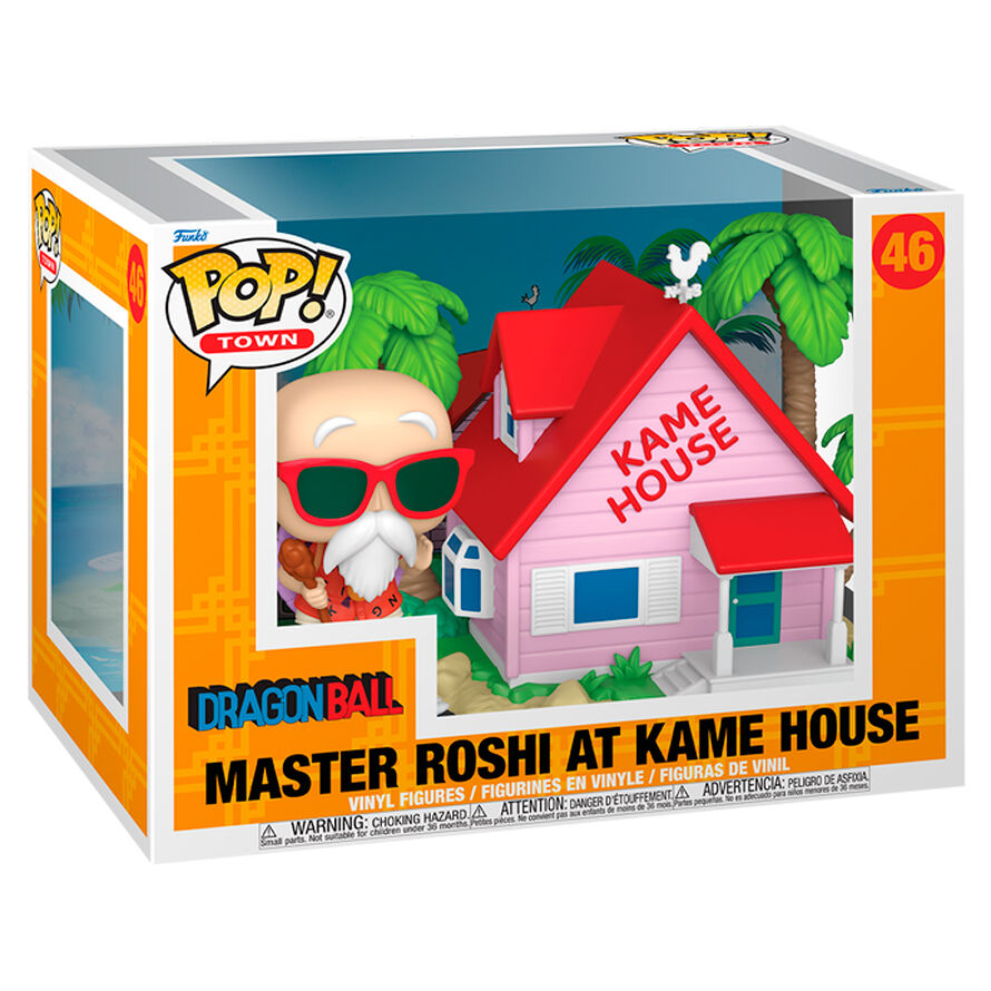 Figurine POP FUNKO de Master Roshi assis à Kame House dans Dragon Ball, vue de face avec détails précis