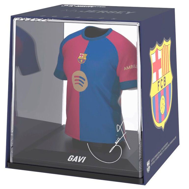 Figurine mini t-shirt FC Barcelona Gavi vue de face avec détails du maillot