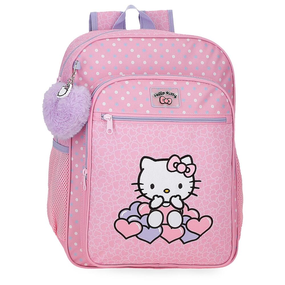 Vue avant du sac à dos Hello Kitty Hearts & Dots 38cm avec motifs colorés