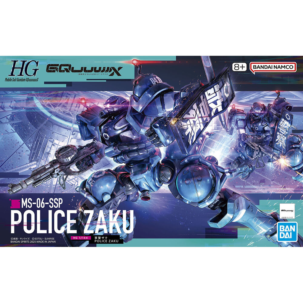 Vue avant détaillée de la figurine Police Zaku GQuuuuuuX Mobile Suit Gundam de BANDAI HOBBY
