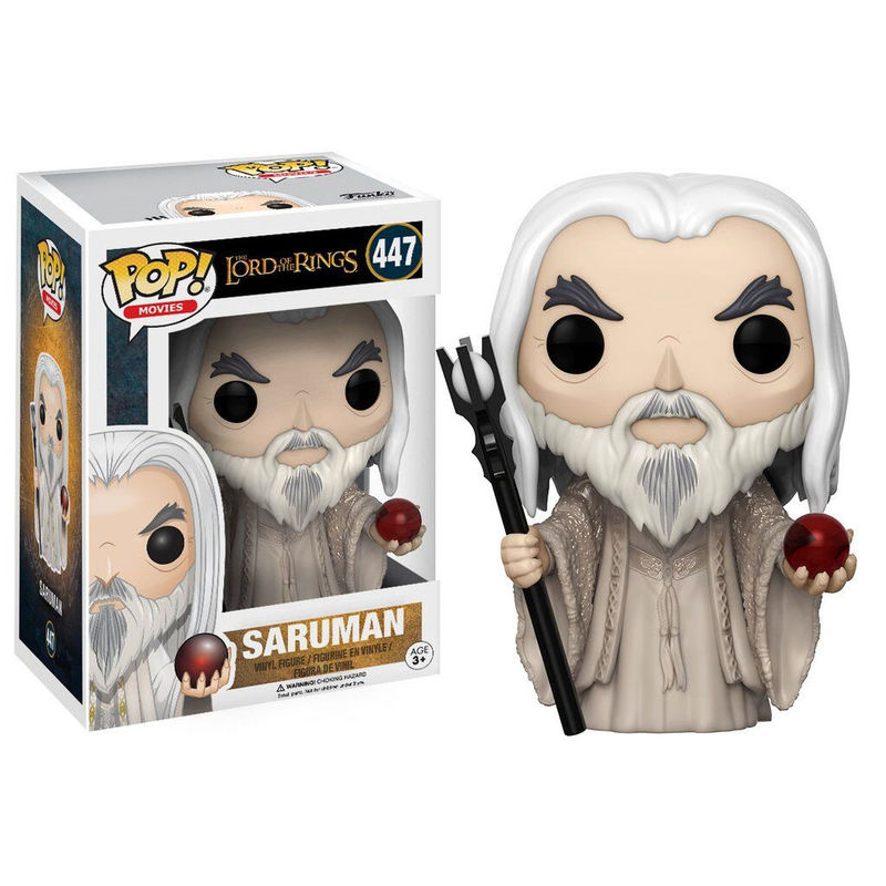 Figurine Funko POP Saruman Le Seigneur des Anneaux en vinyle de 9 cm dans sa boîte cadeau.