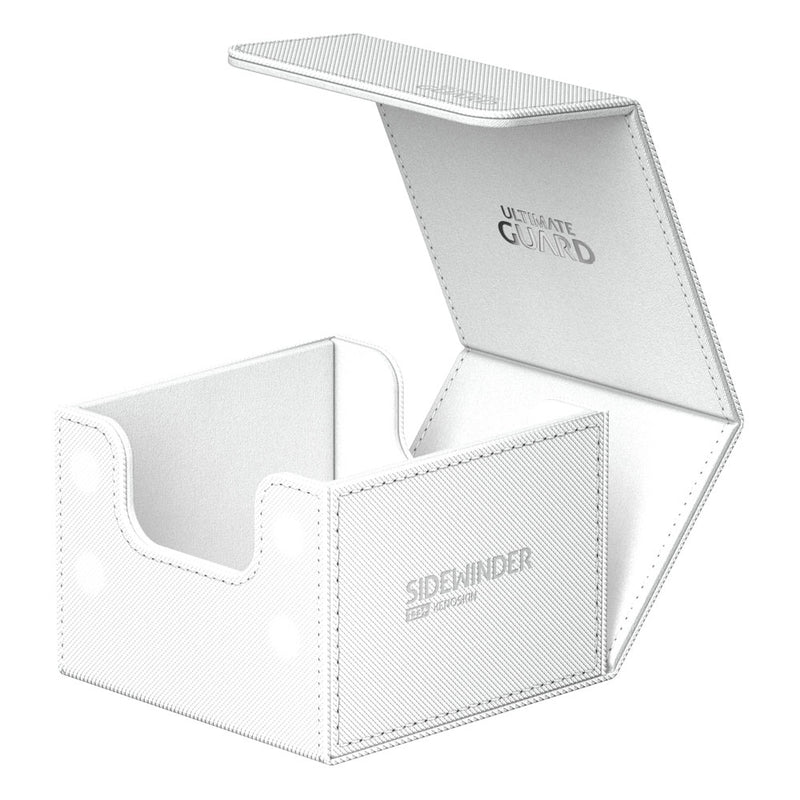 Ultimate Guard Sidewinder 133+ XenoSkin Blanc, vue de face, boîte de rangement pour cartes Commander