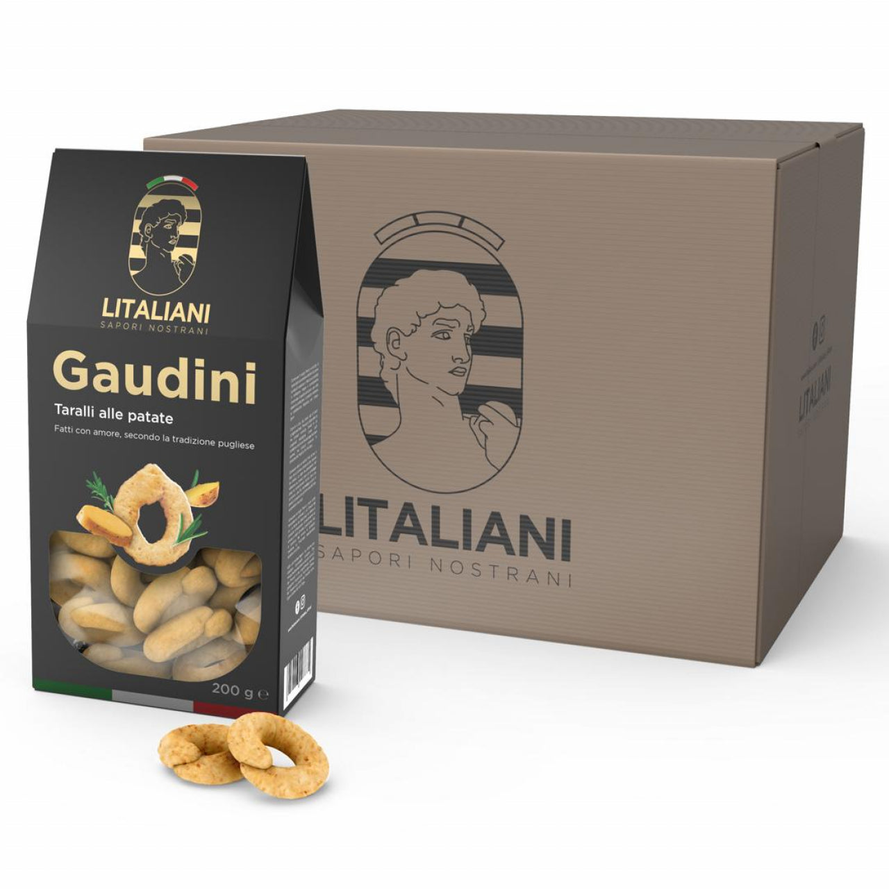 Lot de 12 paquets de Taralli Gaudini aux pommes de terre Chogan, vue d'ensemble