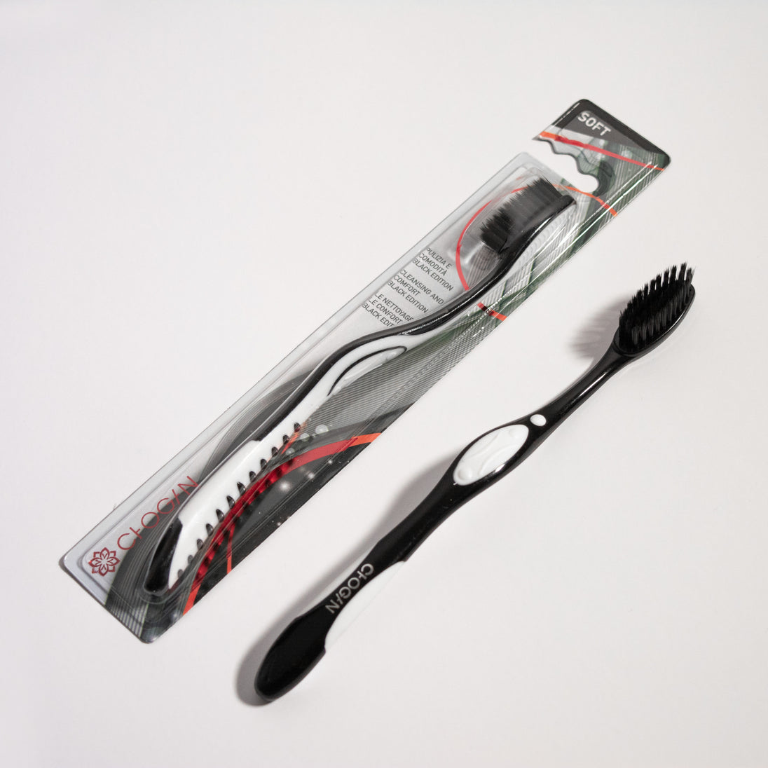 Brosse à dents Chogan Black Edition, soies souples, vue de face
