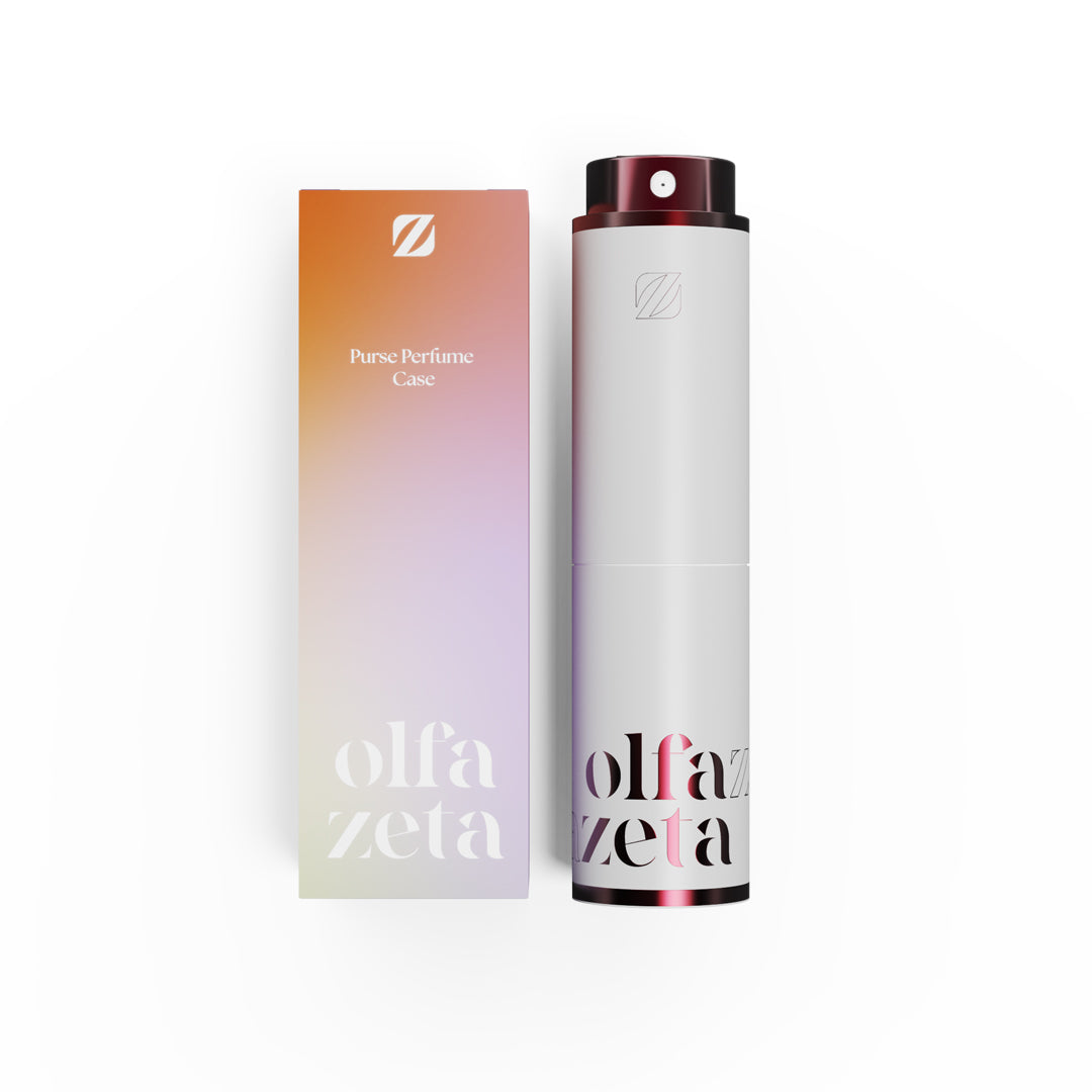 Étui à parfum de poche Chogan 'Modern' à côté d'un flacon de parfum pour illustration de recharge