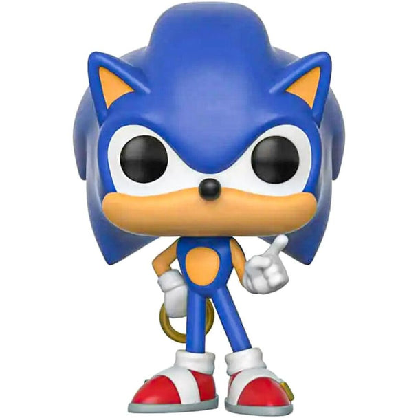 Figurine Funko POP Sonic de 9 cm avec anneau, présentée en boîte cadeau, vue de face