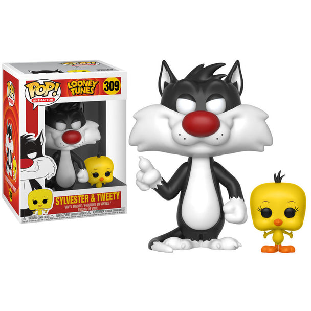 Figurine Funko POP Sylvester & Tweety de 9 cm dans sa boîte cadeau, représentant les célèbres personnages Looney Tunes.